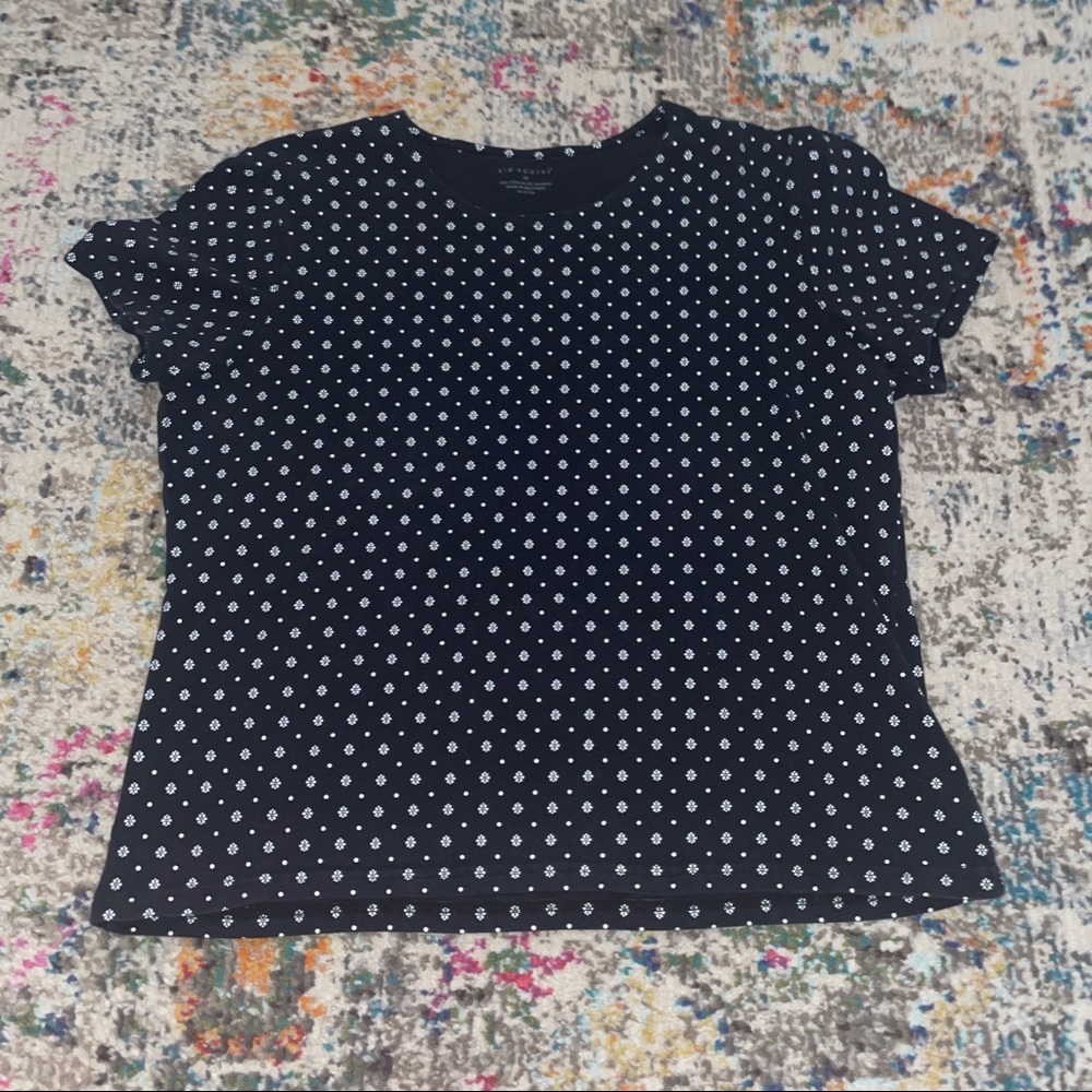 Kim Rogers Navy Blue Shirt with White Designs